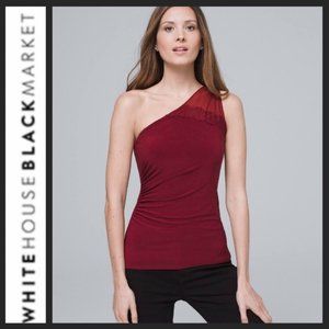 White House Black Market Women's Lace One Shoulder Blouse Burgundy Size X Large